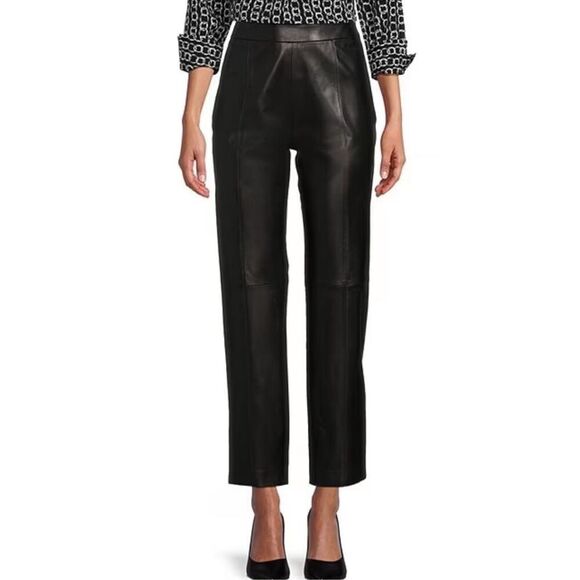 INC International Concepts 100% Genuine Leather Black Straight Leg Pants - Size